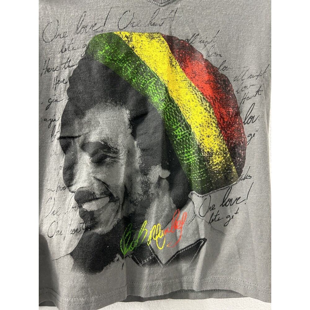 Bob Marley Reggae Gray T-shirt Size Small V-Neck Zion Rootswear Rainbow Colorful
